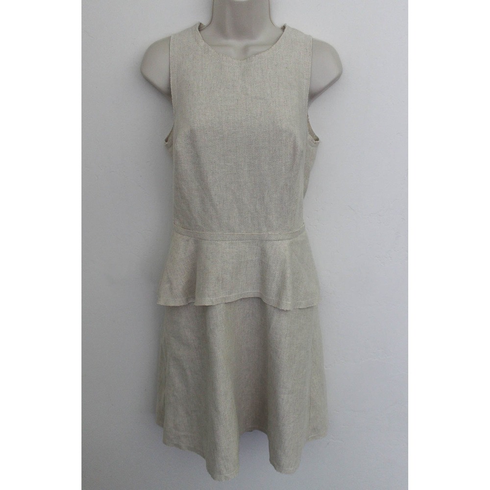 Banana Republic Dress Size 4 Tall Beige Linen Blend Peplum Sheath Sleeveless